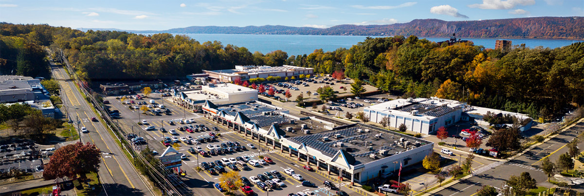 Outdoor shopping center seen from above.